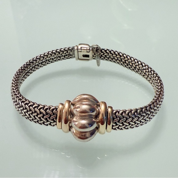 OTC ITALY 14k Gold & 925 Sterling Silver Pillowy Station Mesh Chain Brac… - Picture 1 of 10